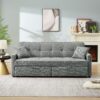 3 In 1 Convertible Sleeper Sofa Bed, Modern Fabric Loveseat Futon Sofa Couch Pullout Bed, Small Love Seat Lounge Sofa Reclining Backrest, Pillows, Pockets, Home Furniture For Living Room - Gray - Image 2