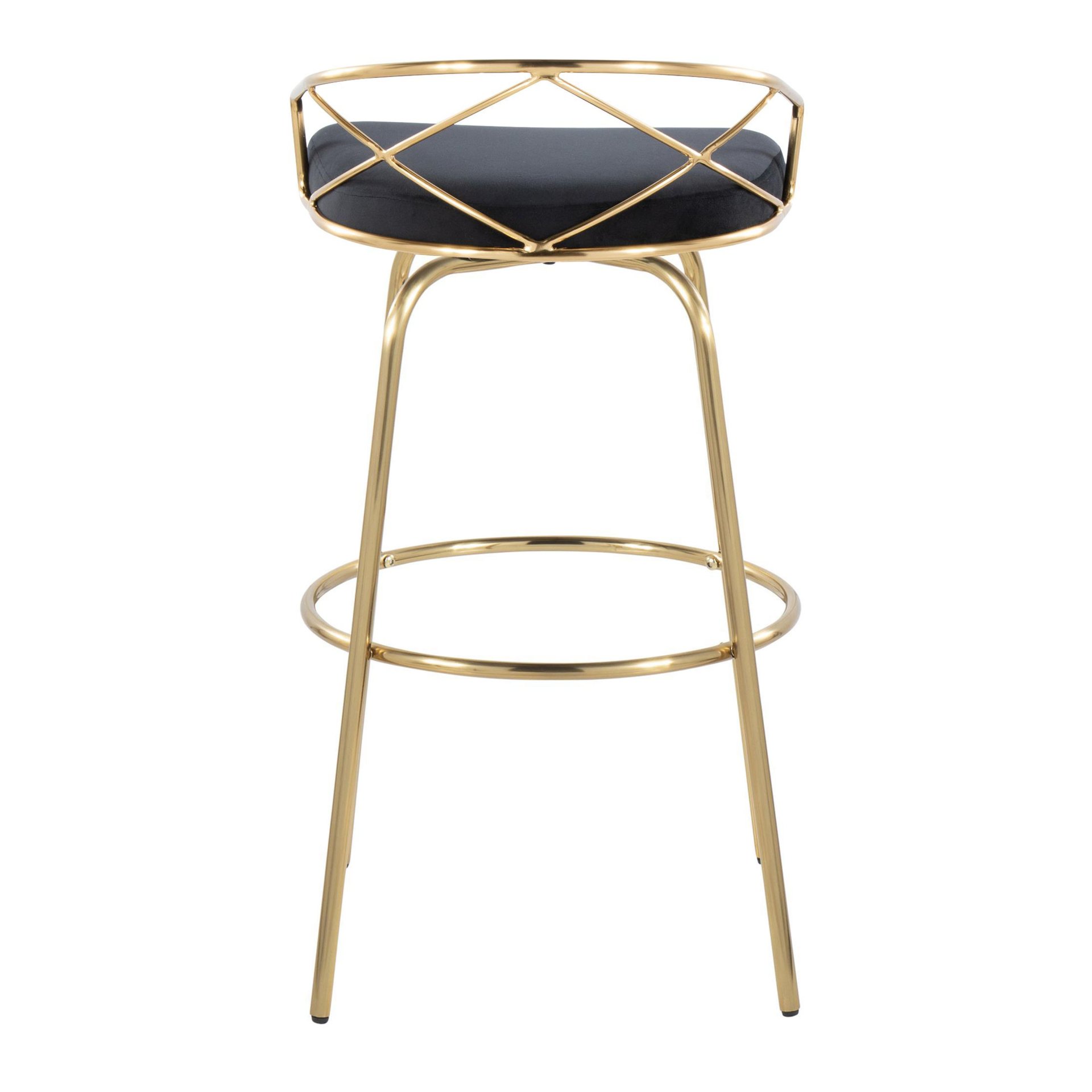 Charlotte - Glam Glam / Art Deco Fixed Height Barstool With Swivel With Round Footrest (Set of 2) - Gold / Black - Image 5