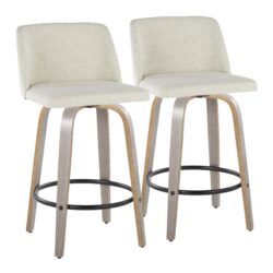 Toriano - Contemporary Fixed Height Counter Stool Swivel With Round Footrest (Set of 2) - Light Gray / Cream
