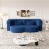 Modern Floor Sofa With 2 Pillows, Convertible Teddy Fabric Foam Filled Sleeper Sofa Bed, Full Size Folding Mattress For Living Room Guest Bed, Playroom, No Assembly Required - Blue - Image 4