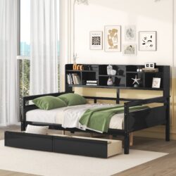 Full Size Daybed, Slat Support, With Bedside Shelf And Two Drawers - Espresso