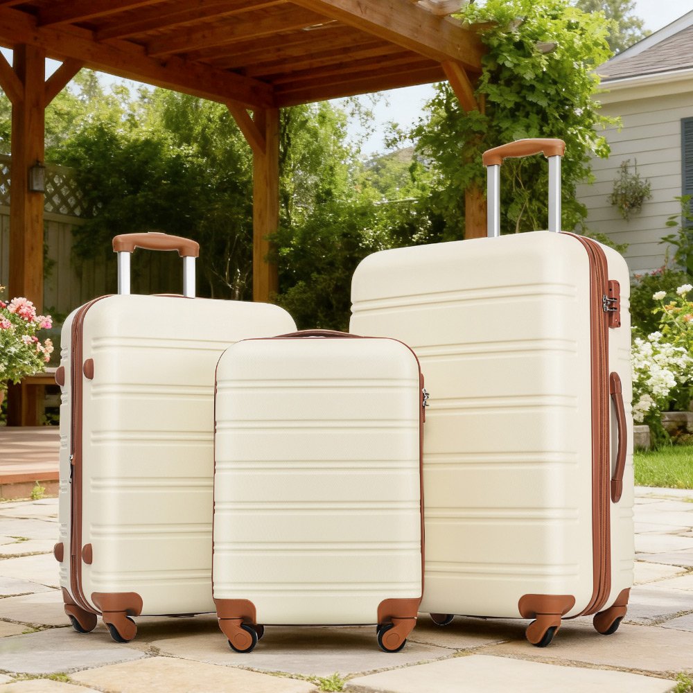 3 Piece Luggage Set Hardside Spinner Suitcase With Tsa Lock 20" 24" 28" Available - Antique White - Image 9
