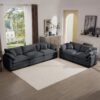 Modern Living Room Sofa Set With 2 Seater Sofas, Deep Recliner Corduroy - Gray - Image 17