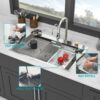 33" Waterfall Kitchen Sink With Pull Out Faucet & Cup Washer, Stainless Steel Ledge Workstation - Antique White - Image 5