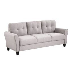 Modern Living Room Sofa Linen Upholstered Couch Furniture For Home Or Office - Light Gray