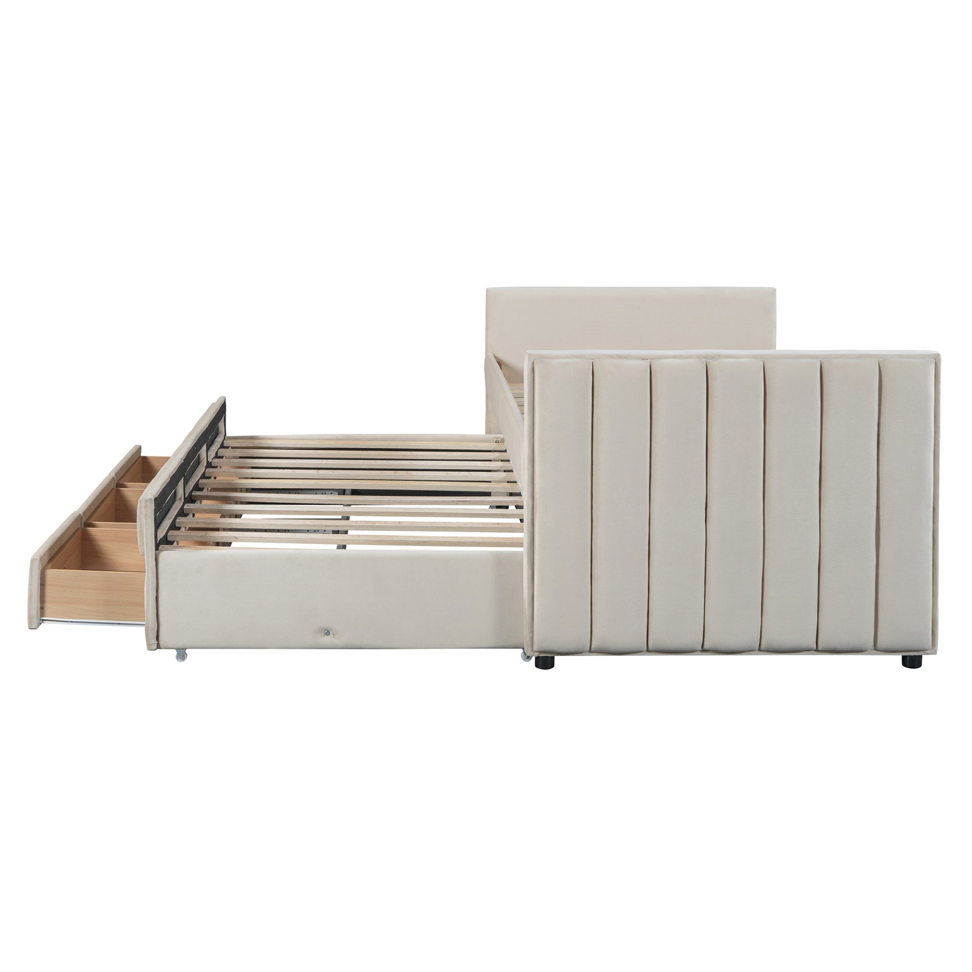 Twin Size Upholstered Daybed With Twin Size Trundle And Drawers - Beige - Image 14