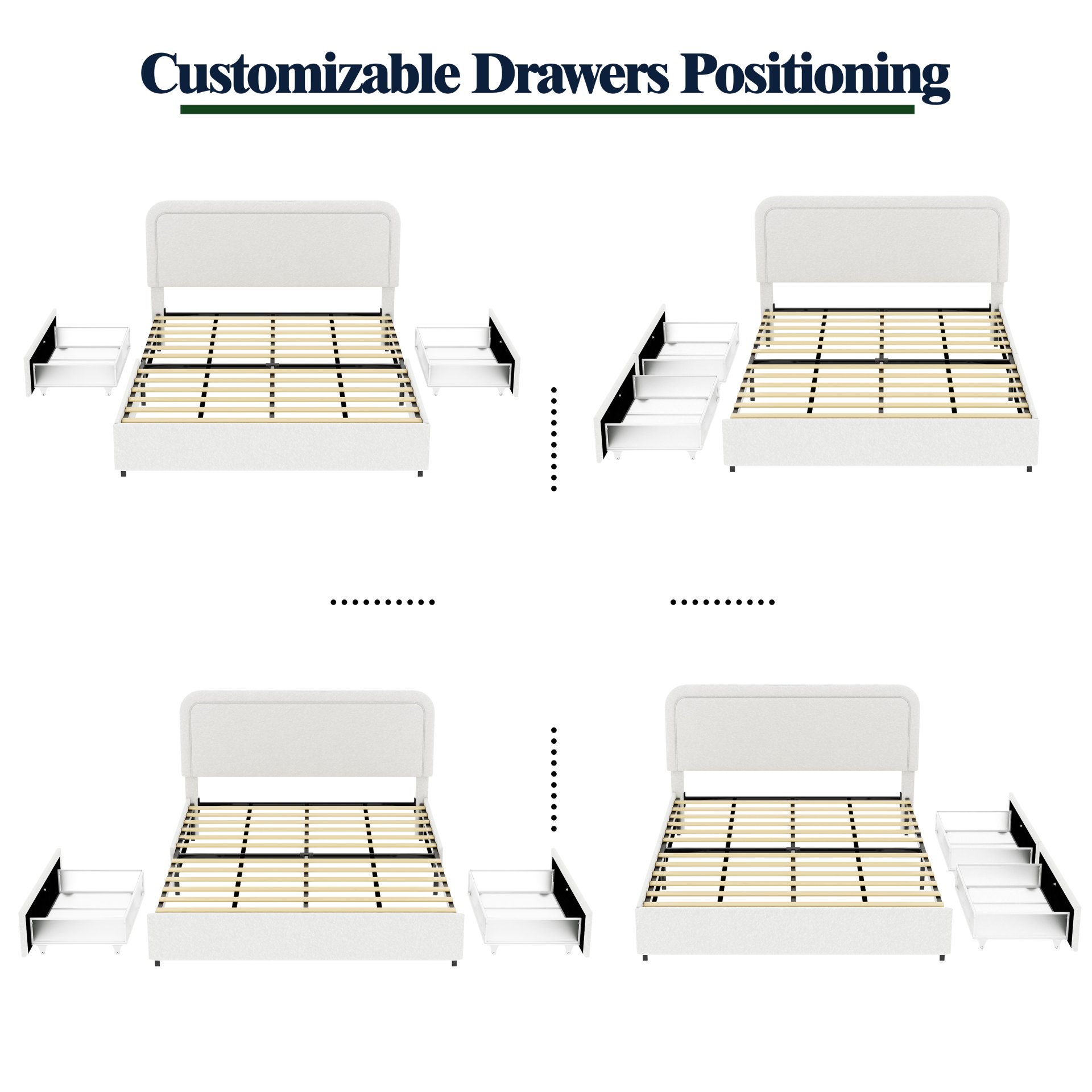 Liv - Patented 2 Drawers Queen Upholstered Storage Platform Bed - Ivory Boucle - Image 10