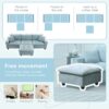 Modern Convertible Sectional L Shaped Reversible Couch Set With Free Pillows 4 Seat Suede Sleeper Sofa With Ottoman - Light Blue - Image 21