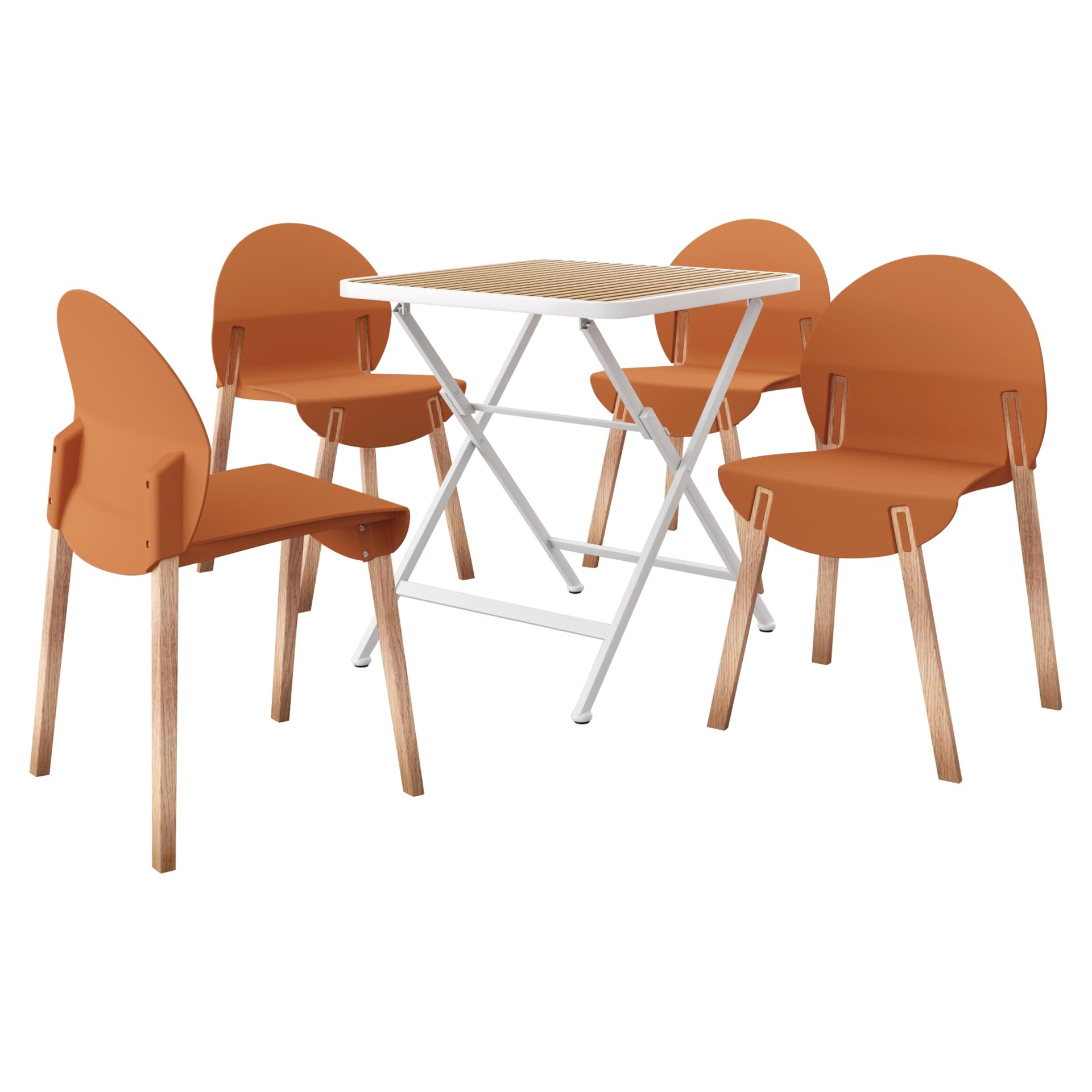 4 Piece Set Of Single Chairs With A Folding Square Table - Khaki / Tropical Orange / White - Image 15