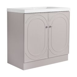 Contemporary Freestanding Bathroom Vanity With White Resin Sink & Soft Close Cabinet Doors - Khaki