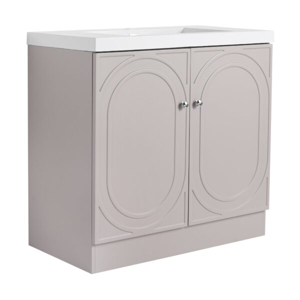 Contemporary Freestanding Bathroom Vanity With White Resin Sink & Soft Close Cabinet Doors - Khaki