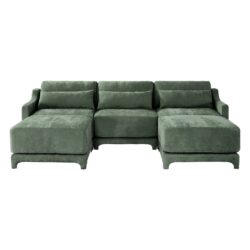 Elegant 3 Seater Sofa With Movable Ottomans And Lumbar Pillow - Green