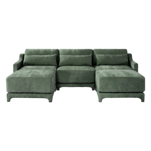 Elegant 3 Seater Sofa With Movable Ottomans And Lumbar Pillow - Green