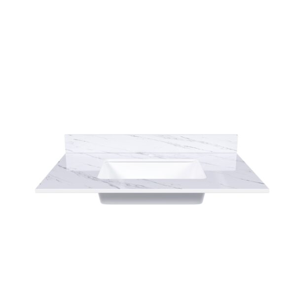 Bianco Carrara Venato 37" Marble Vanity Top With Pre Drilled Faucet Hole And Undermount Sink - White