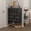 Modern Metal Shoe Cabinet With Double Sided Mesh Doors And Adjustable Partitions - Black - Image 2