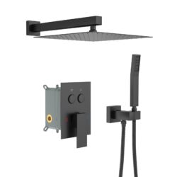 Dual Shower Head System With 12" Wall Mounted Square Design And Rough In Valve - Matte Black
