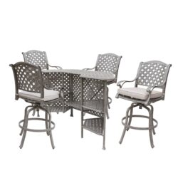 5 Piece Cast Aluminum Bar Set With Cushion - Gray Ash