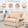 Versatile Pull Out Sofa Sleeper 3 In 1 With Wing Table & USB Charge Linen, Compact Design - Beige - Image 8