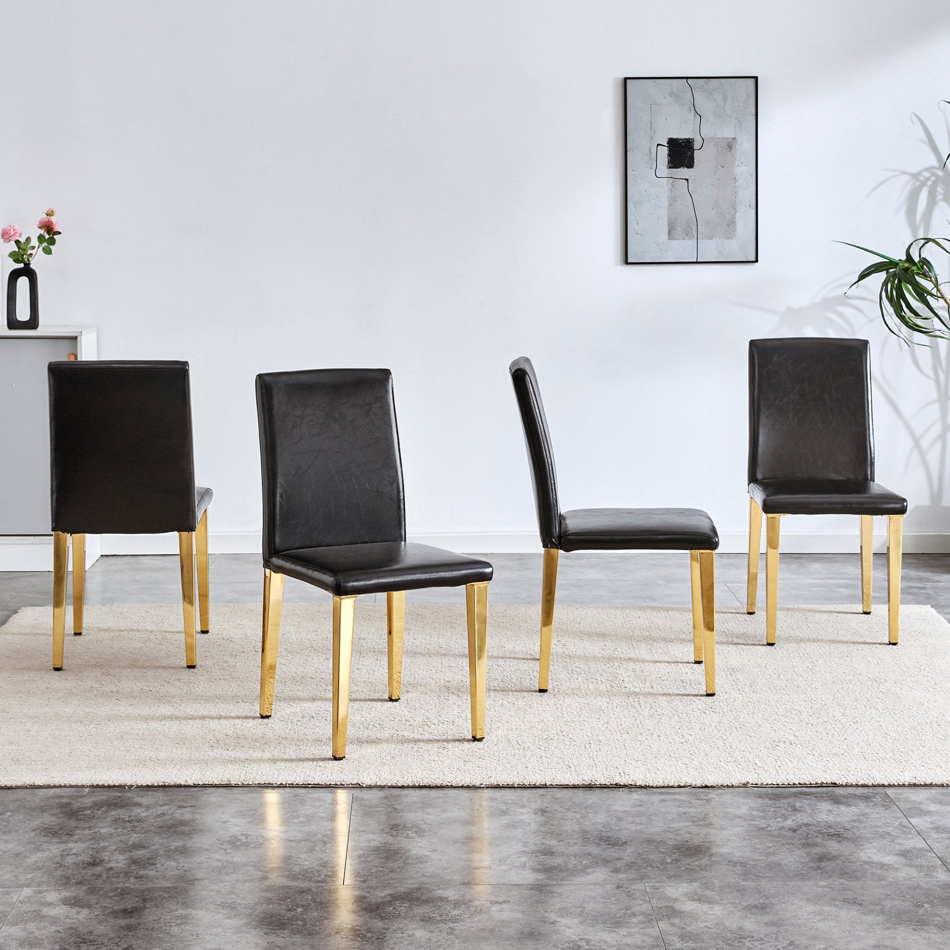 (Set of 4) Backrest Chairs With Gold Metal Legs A Perfect Pairing, Ideal For Minimalist And Modern Home Decor Styles - Black / Gold - Image 4