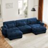 Modern U Shape Modular Sectional Sofa Couch With 2 Movable Ottomans 3 Seat Corner Sofa With Pillows And Bolstered Armrests - Blue - Image 9