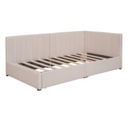 Twin Size Upholstered Daybed With 2 Storage Drawers, Sofa Bed Frame No Box Spring Needed - Beige