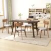 5 Piece Mid Century Dining Set With Walnut Frame And Upholstered Dining Chairs - Light Beige / Brown - Image 2