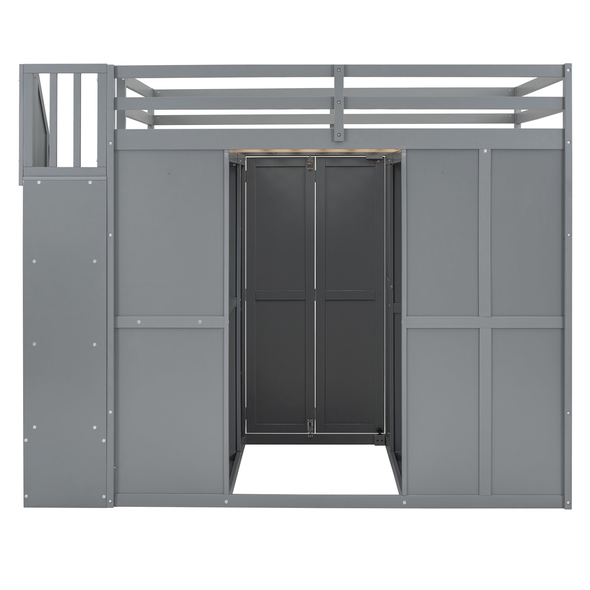 Full Size Loft Bed With Wardrobe, Desk And Shelves - Gray - Image 9