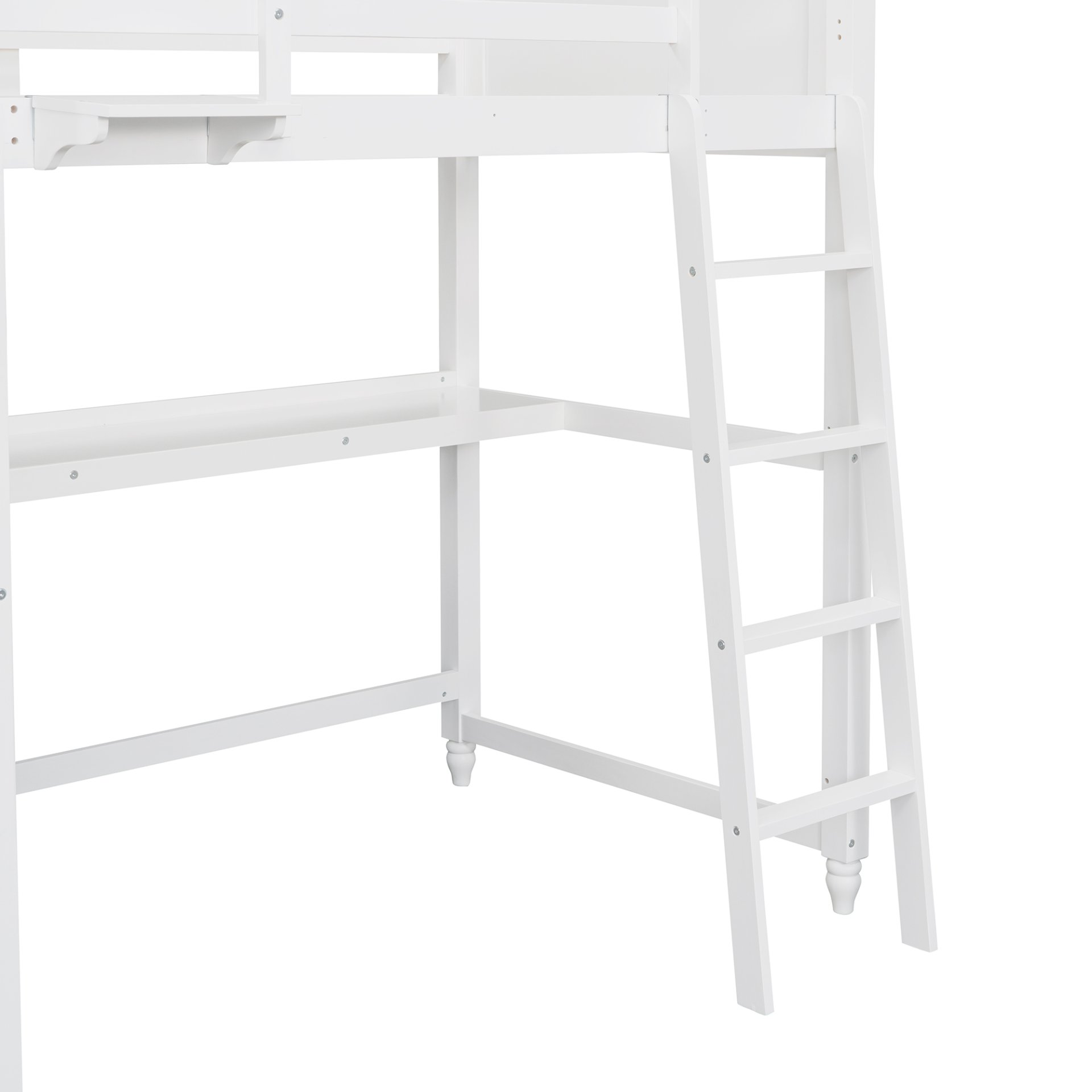 Twin Size Loft Bed With Drawers And Desk, With Shelves - White - Image 14