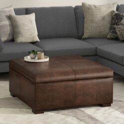 Gabbie - Square Coffee Table Upholstered Storage Ottoman - Brown