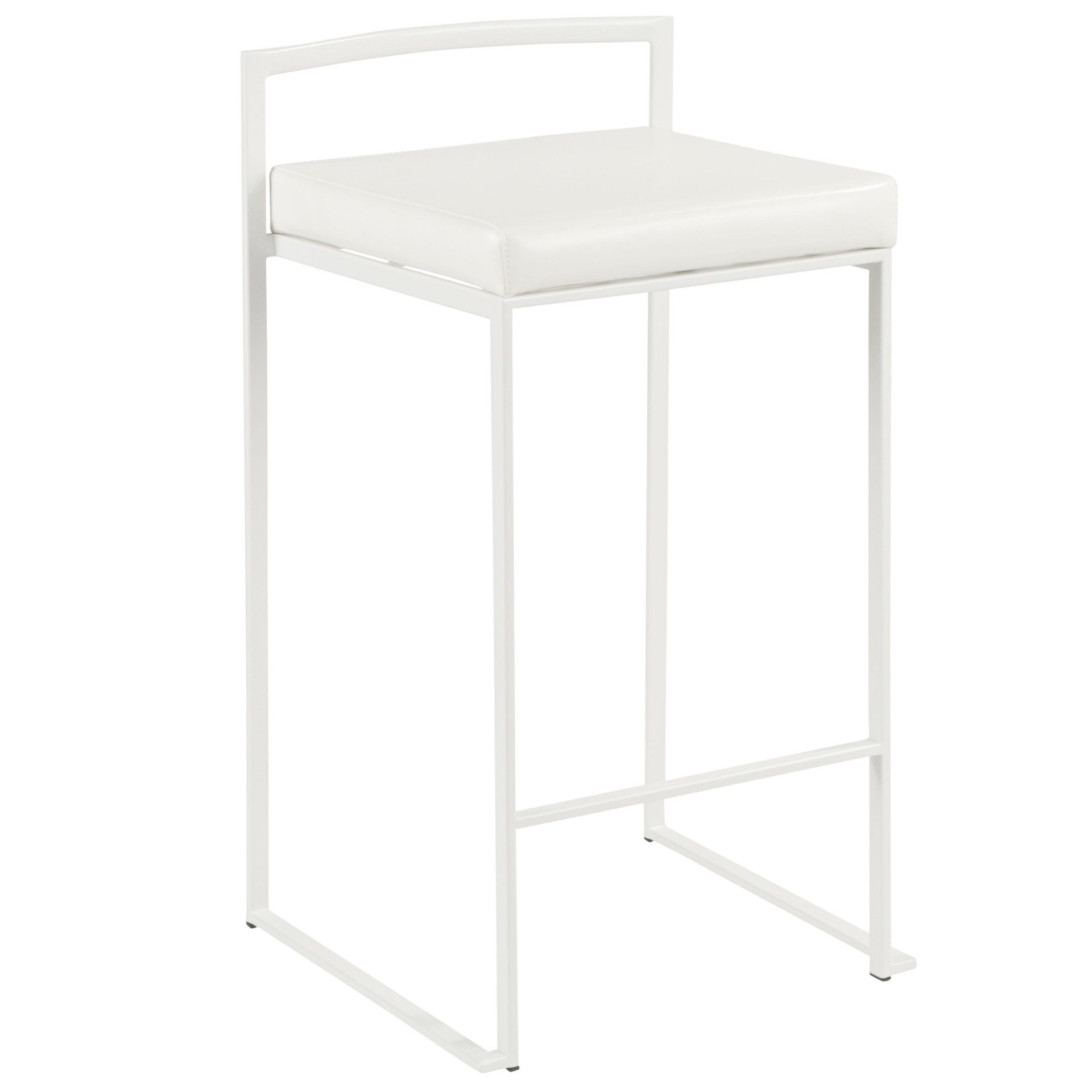 Fuji - Contemporary Stackable Counter Stool (Set of 2) - White - Faux Leather - Image 2