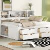 Full Size Daybed With 2 Bedside Cabinets, Upper Shelves And 4 Drawers - White - Image 16