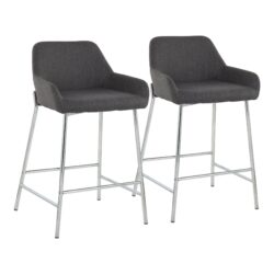 Daniella - Contemporary Fixed Height Counter Stool (Set of 2) - Chrome / Charcoal
