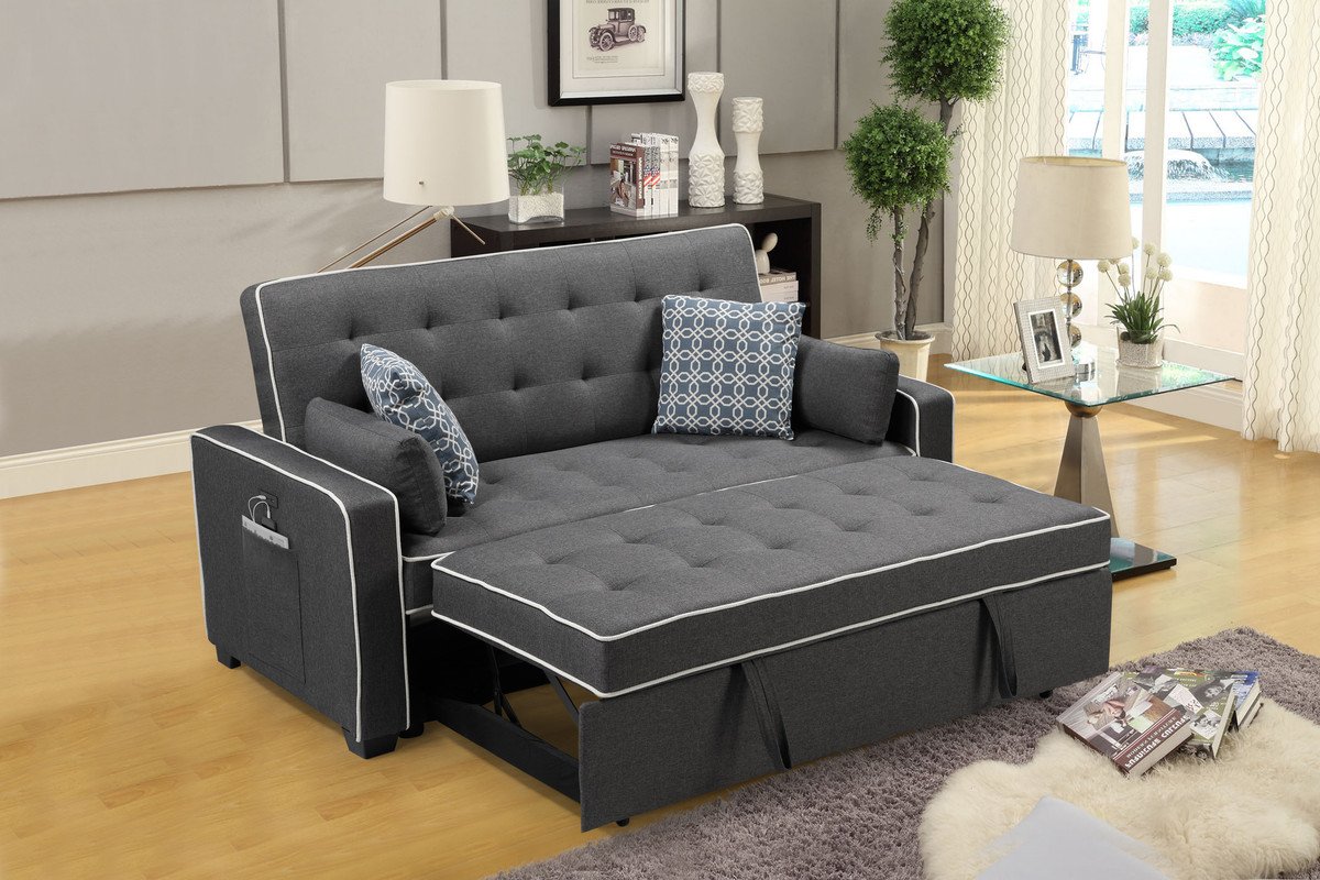 Cody - Modern Fabric Sleeper Sofa With 2 USB Charging Ports And 4 Accent Pillows - Gray - Image 2