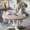 Round Wooden Coffee Table With Distressed Scrollwork Legs - Multicolor - Image 6