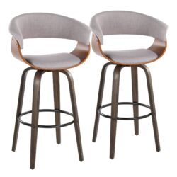 Vintage Mod - Mid-Century Modern Fixed Height Barstool With Swivel Round Footrest (Set of 2) - Walnut / Stone / Walnut