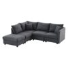 Modern Sectional Sofa With Vertical Stripes, 2 Pillows, 5 Seat Couch With Convertible Ottoman, Various Combinations, L-Shape Indoor Furniture - Dark Gray - Image 3