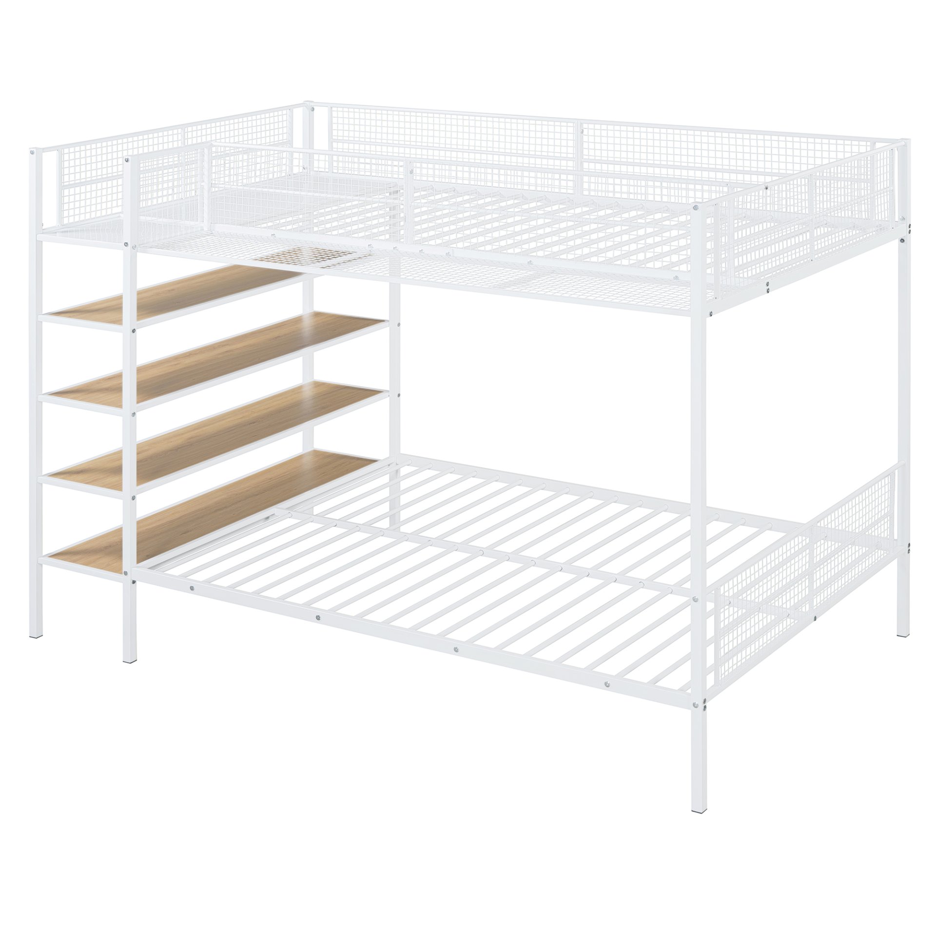 Twin Over Full Bunk Bed With 5 Tier Shelves - White - Image 6
