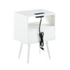 15.75" Rattan End Table With Power Outlet & USB Ports, Modern Nightstand With Drawer And Solid Wood Legs, Side Table For Living Room, Bedroom - White - Image 12