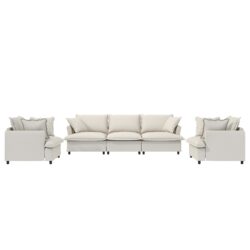 3 Piece Living Room Set Modular Sectional Couch Upholstered 3 Seater Sofa & 2 Armchairs 5 Seat - Beige