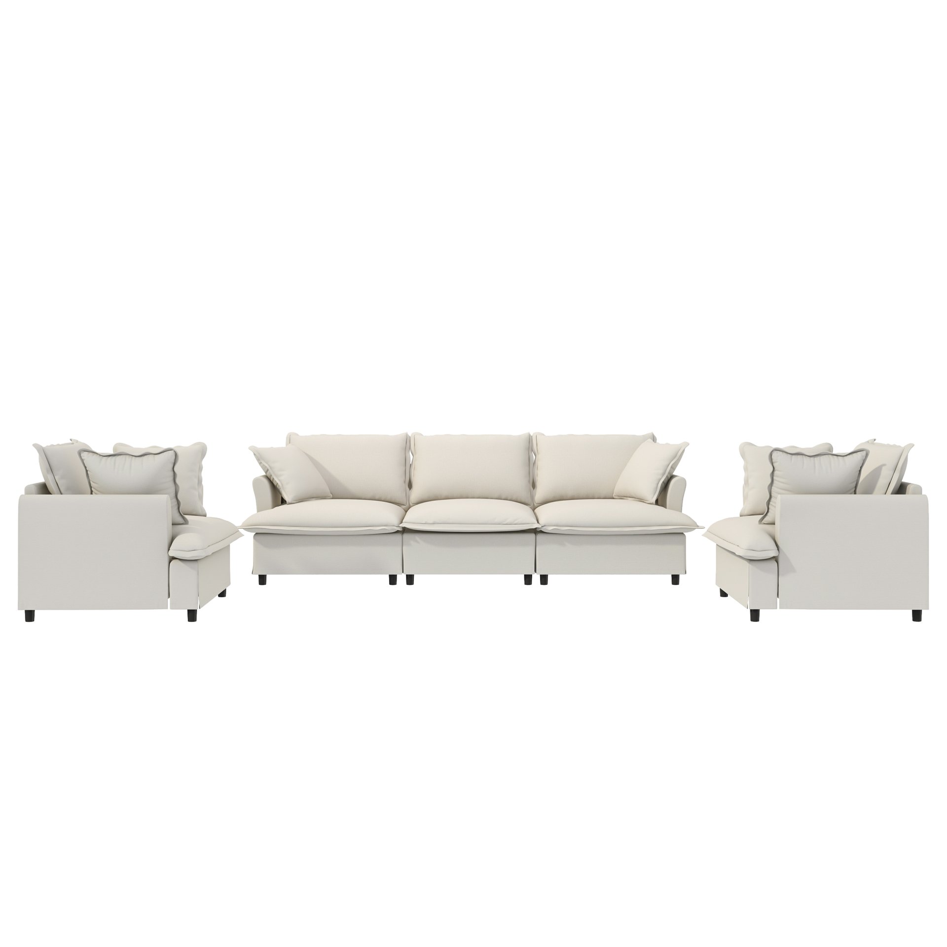 3 Piece Living Room Set Modular Sectional Couch Upholstered 3 Seater Sofa & 2 Armchairs 5 Seat - Beige - Image 7