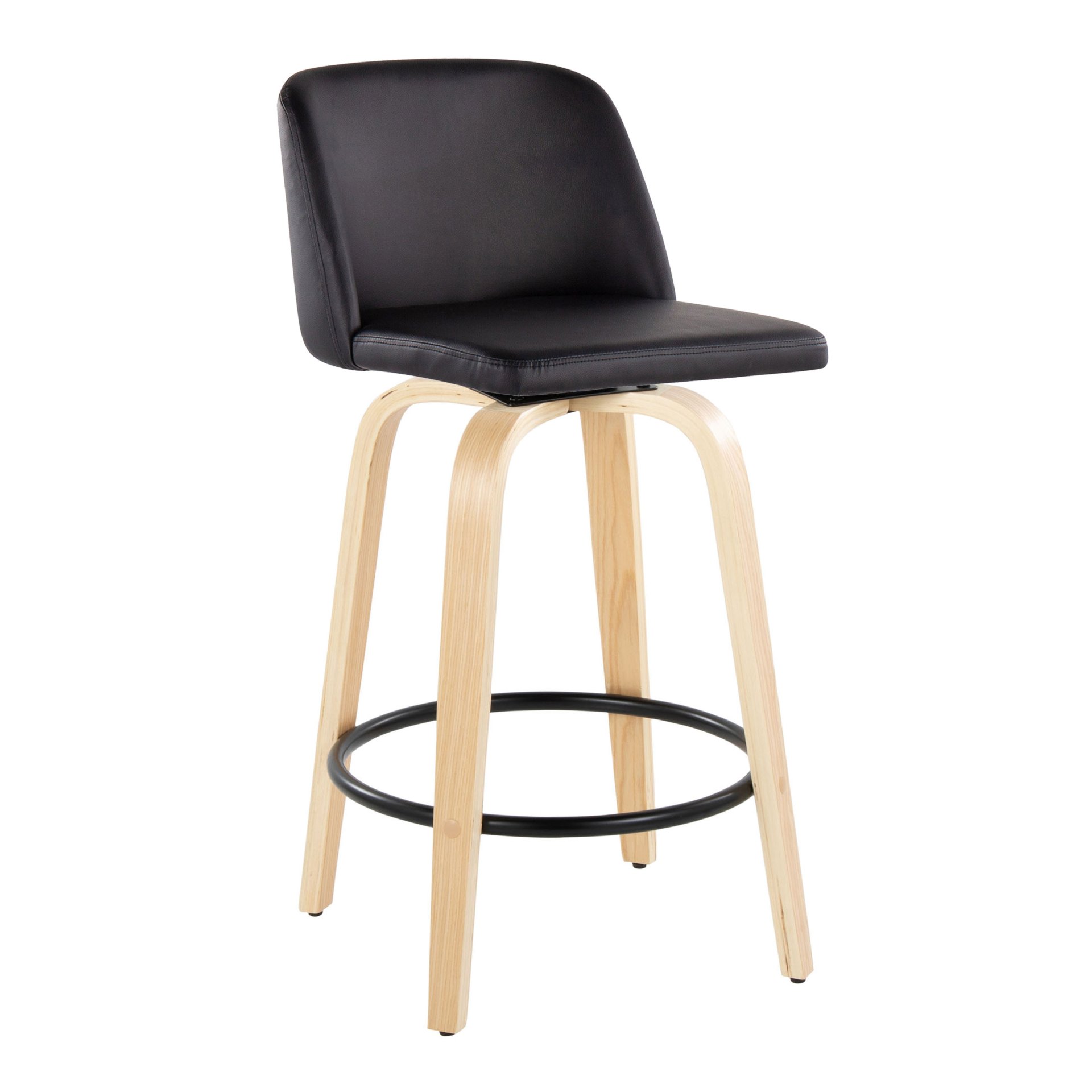 Toriano - Contemporary Modern Fixed Height Counter Stool With Swivel With Round Footrest (Set of 2) - Natural / Black - Image 2