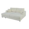 Oversized Loveseat Chaise Lounge Sectional Sofa Bed Corduroy Sleeper Sofa With 2 USB Ports, 2 Cup Holders And 2 Throw Pillows For Living Room And Bedroom - Beige - Image 11