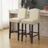 Barstools (Set of 2), Counter Height Upholstered Bar Stools For Kitchen Island - Beige - Image 2