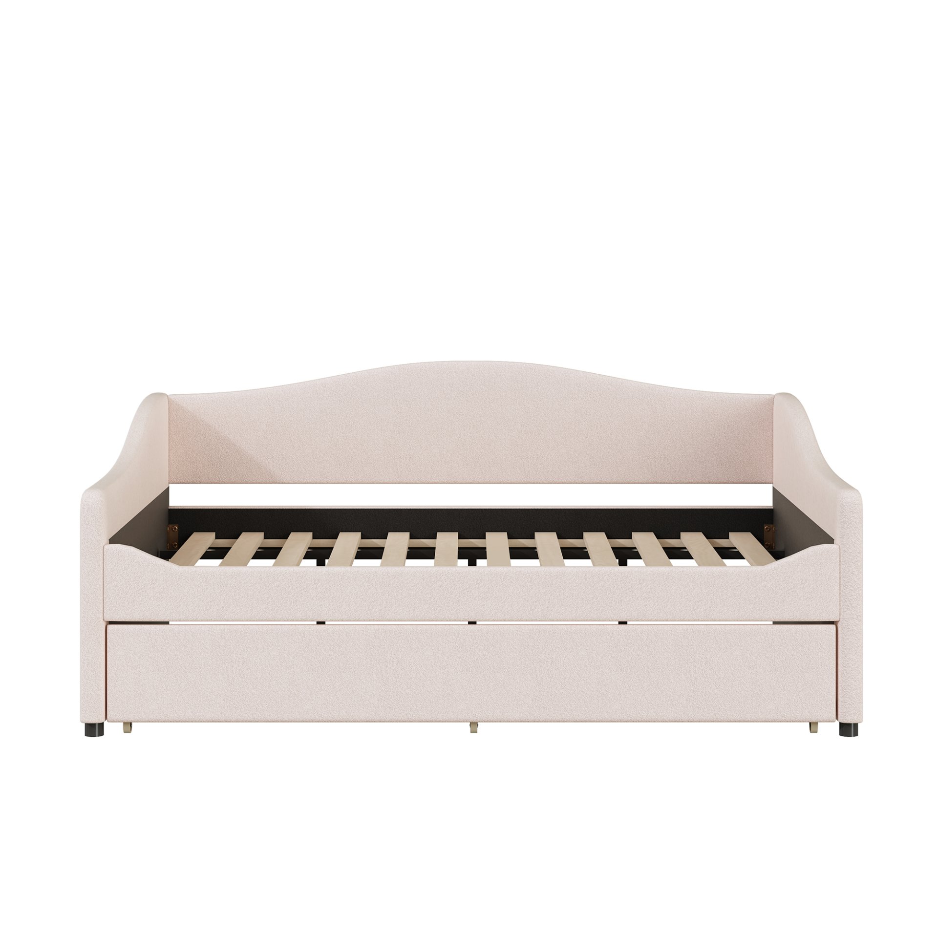 Full Size Upholstered Daybed With Light And Trundle - Beige - Image 3