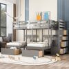 Full Over Twin & Twin Classic Triple Bunk Bed With Drawers And Guardrails - Gray - Image 16