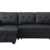 Upholstered Pull Out Sectional Sofa With Chaise - Black - Image 2