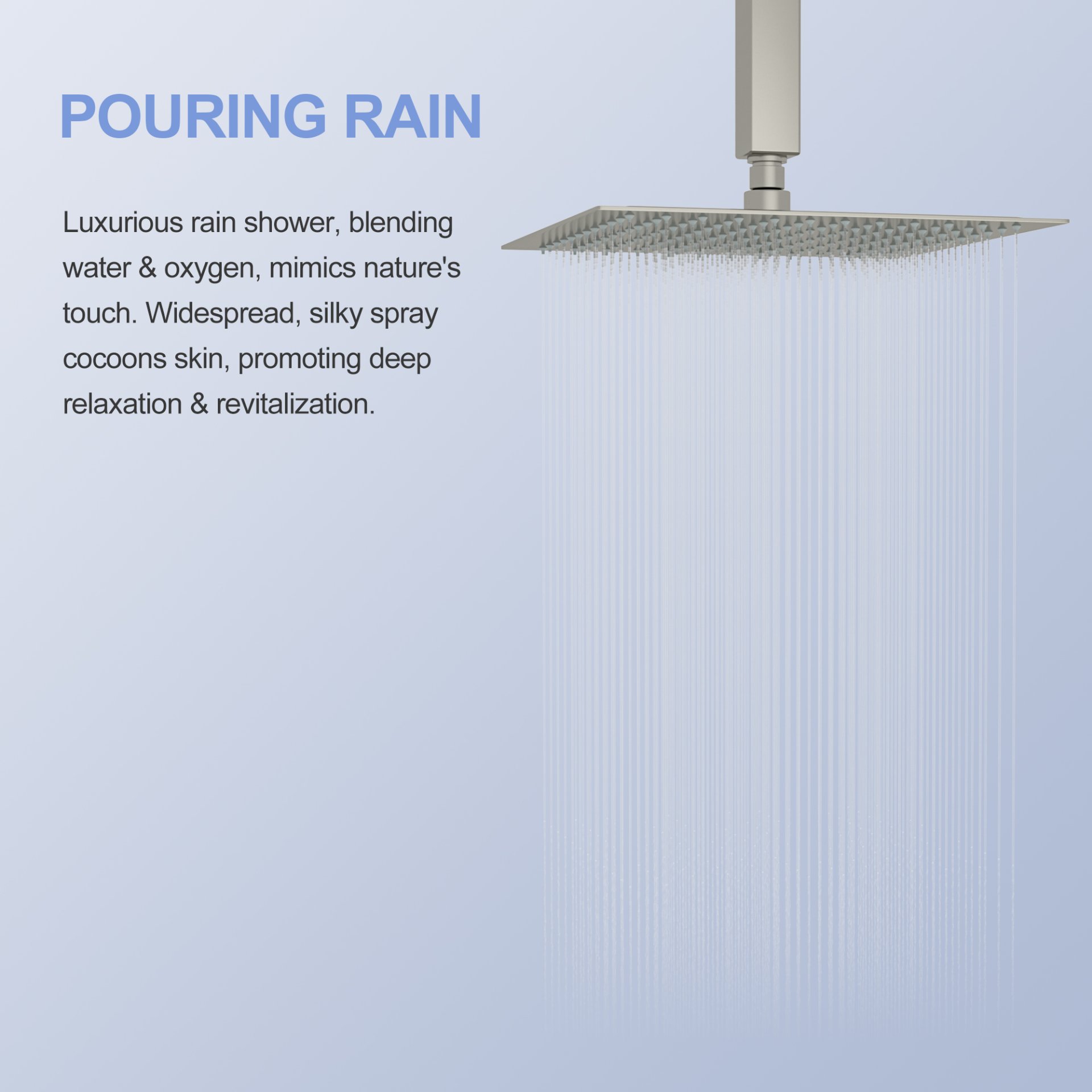 Modern 10" Square Rainfall Shower Head & Stainless Steel Wall Or Ceiling Mount Luxury Spa Shower Panel - Brushed Nickel - Image 7