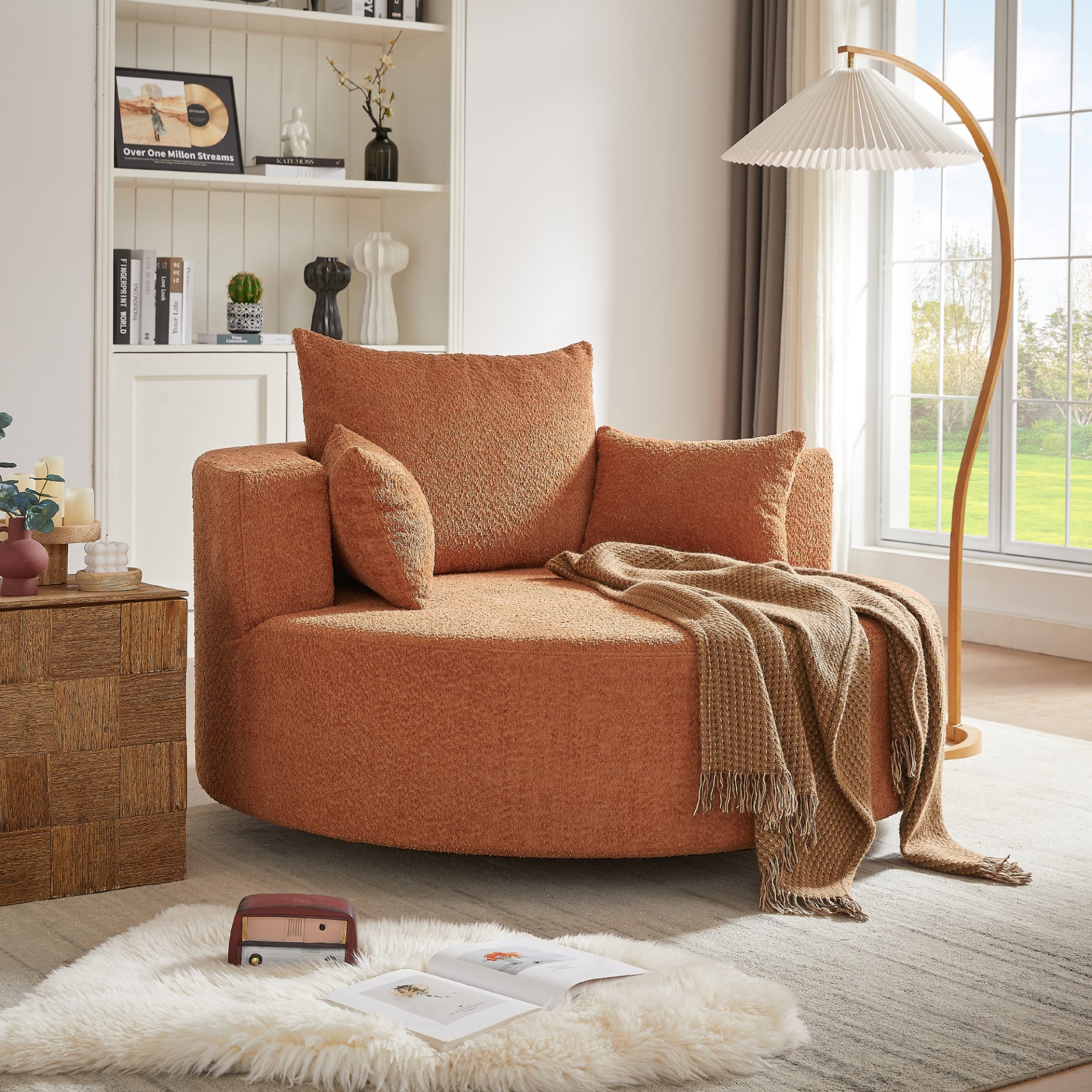 360° Swivel Chair Accent Barrel Chair Swivel Round Sofa Chair With 3 Removable Pillows For Living Room, Office And Hotel - Orange Red - Image 13