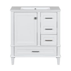 Bathroom Vanity, Modern Bathroom Cabinet With Sink Combo Set, Bathroom Storage Cabinet With A Soft Closing Door And 3 Drawers, Solid Wood Frame - White