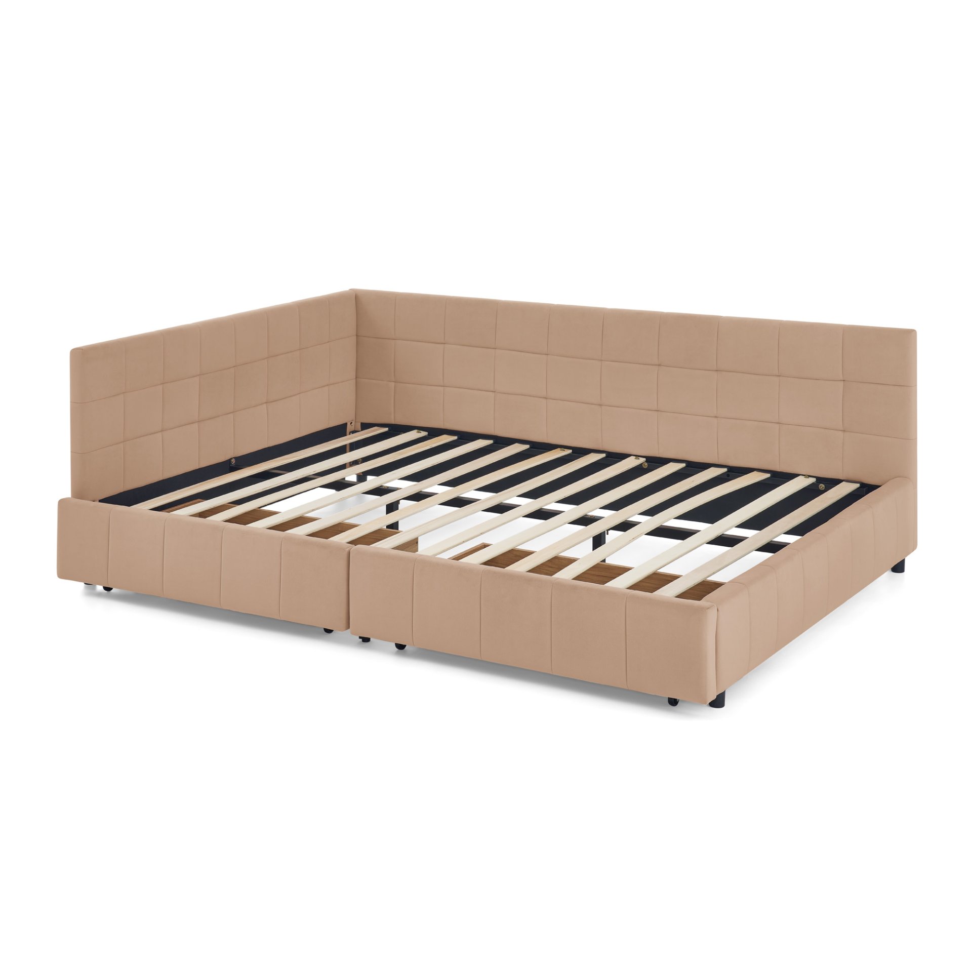 Mid Century Velvet Upholstered Tufted Queen Storage Bed Frame With Backrest And Armrests - Pink - Image 11